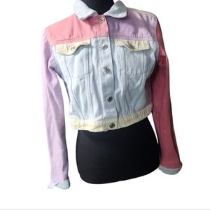 SHEIN Colorblock Denim Jacket - Pink, Purple, Cream